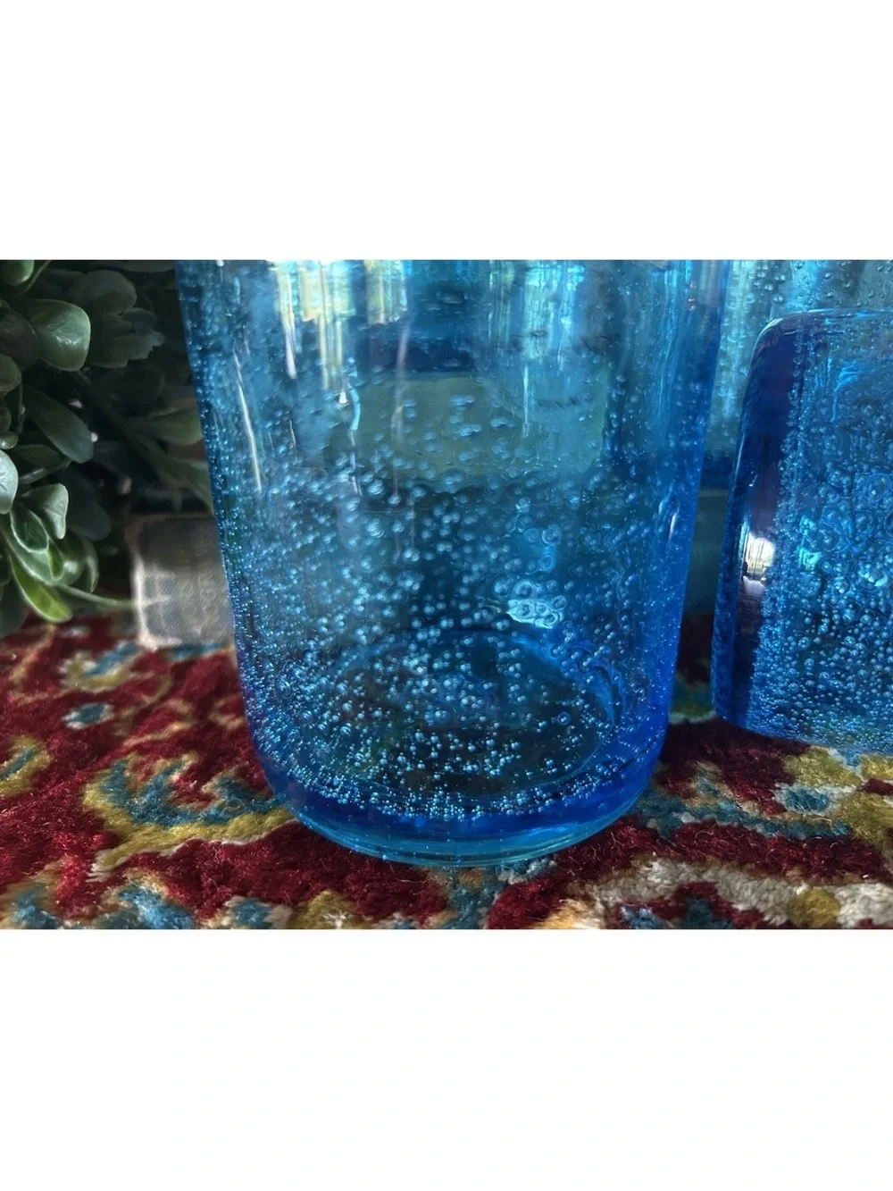 4 ARTLAND Iris Turquoise Double Old-Fashioned Glasses Seeded Bubbles Handcrafted